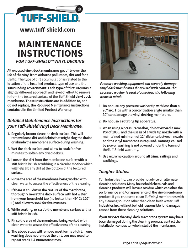 Tuff-Shield Vinyl Decking Maintenance Instructions